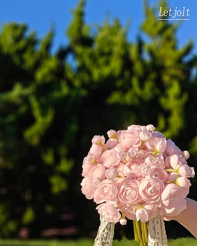 Letjolt Ranunculus Artificial Flower Pink Silk Flowers Faux DIY Bouquet for Wedding Engagement Centerpieces Arrangements Bridal Shower Decorations Home Decor 18pcs