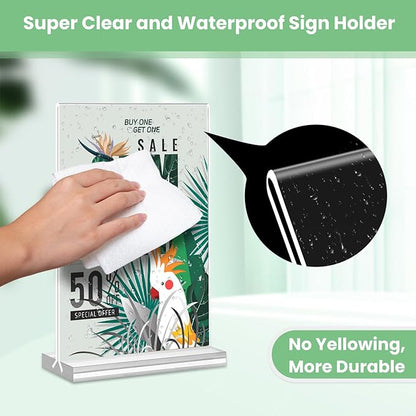 Acrylic Sign Holder 4x6, 21 Pack Clear Table Menu Vertical Double Sided Display, Plastic Menu Stand Paper Holder Suitable for Restaurants Office Store Show Fair