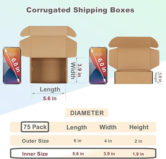MEBRUDY 6x4x2 Inches Shipping Boxes Pack of 75, Small Corrugated Cardboard Box for Mailing Mailer Packing, Brown