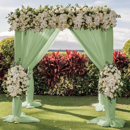 Wedding Arch Draping Fabric 2 Panels 30'' x 18FT Sage Green Sheer Chiffon Arch Drapery for Photo Booth Bridal Shower Baby Shower Church Decor Newborn Photography Christening Outdoor Party