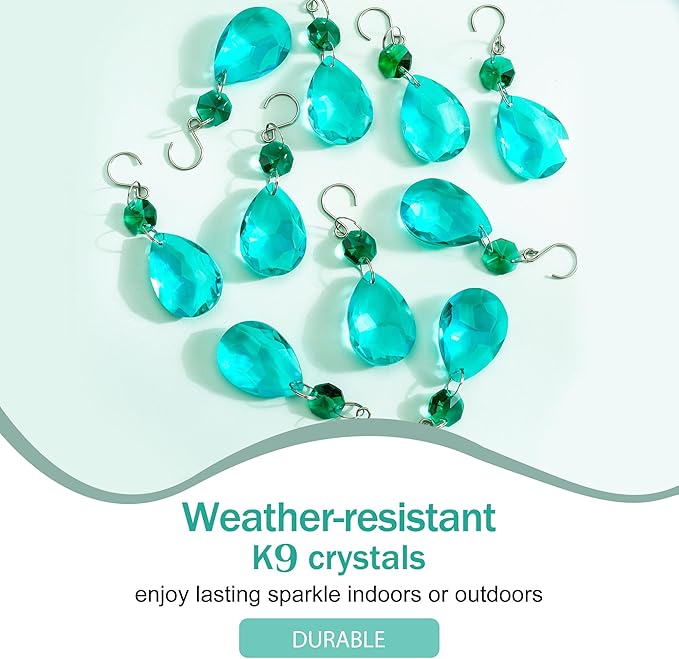 H&D HYALINE & DORA 3Inch Crystal Suncatcher Bauhinia Prisms Pendants 10Pcs Chandelier Crystals Replacement Hanging Sun Catcher Beads for DIY Arts Crafts Decor (Cyan Blue)