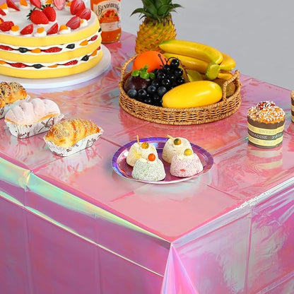 3 Pack Iridescent Plastic Tablecloth, Shiny Disposable Laser Rectangle Table Covers, Holographic Foil Tablecloth Party Decorations for Birthday Bridal Wedding Anniversary Party Supplies, 50 x 100 Inch