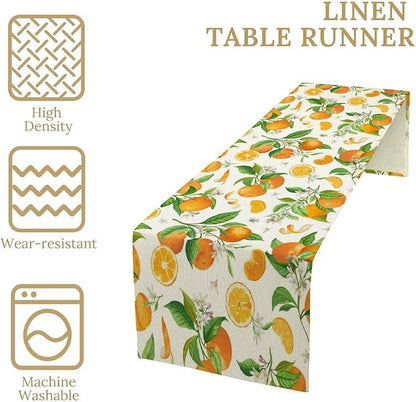 Spring Summer Orange Table Runner Vintage Citrus Lemon Fruit Mandarin Floral Dinner Runner for Farmhouse Baby Shower Party Holiday Home Kitchen Dining Table Decor 13x90