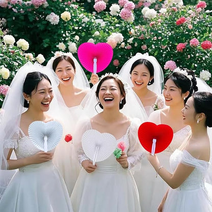 12 Packs Decorative Paper Folding Hand Fans Handheld,Silver Heart Foldable Wedding Fans Chinese and Japanese Fans Bulk for Bridal Guest Church Party Favors Dancing Birthday DIY