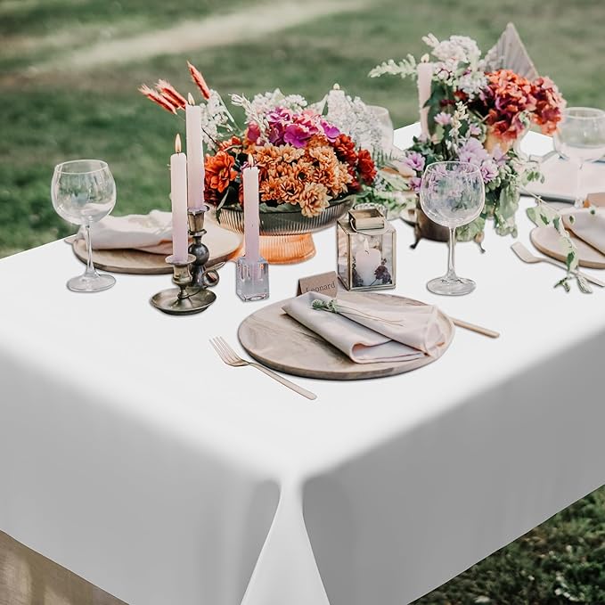 4 Packs White Plastic Tablecloth, Sturdy Disposable Table Cloth, 54 X 108 Inches Paper Table Cloths for Parties Disposable, Effortless Cleanup for Picnic Table Cloths Parties Birthday and Any Occasion