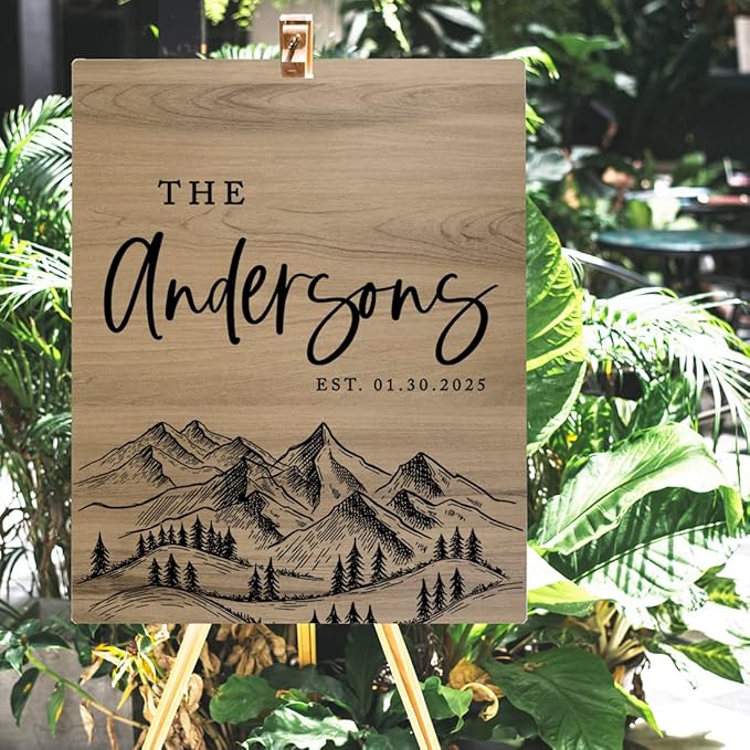 Andaz Press Large Wooden Welcome Sign for Wedding, Rustic Welcome Sign 16" x 20" Custom Last Name Woodland Forest Wedding Signage English Oak MDF Wood Finish Wedding Reception Indoor Outdoor Signs