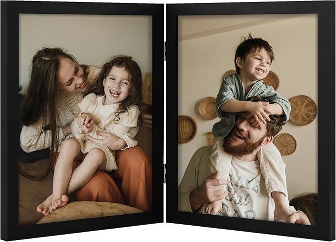 decorUhome Double 8x10 Picture Frame Vertical, Engineered Wood Bifold Photo Frame with Plexiglass for Tabletop Display, 8x10, Black