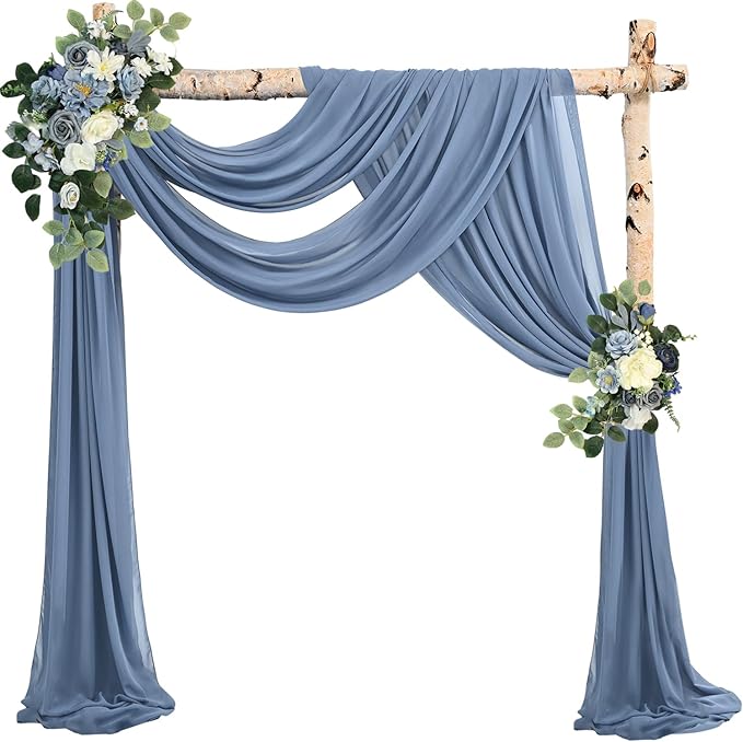 20Ft Length x 28" Width 4 Panels Wedding Arch Draping Fabric Dusty Blue Arch Drapes Chiffon Fabric Sheer Curtains Backdrop for Party Bridal Decorations Wedding Ceremony Ceiling Stage Reception Decor