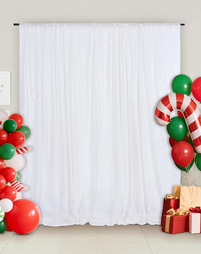 Eternal Beauty White Sequin Backdrop, 10x10 Ft Glitter Background Curtains for Christmas Shimmer Photography Party Wedding Birthday Back Drop Decor