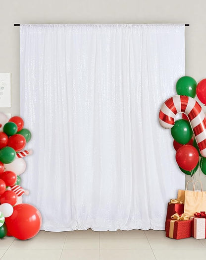 Eternal Beauty White Sequin Backdrop, 8x8 Ft Glitter Background Curtains for Christmas Shimmer Photography Party Wedding Birthday Back Drop Decor