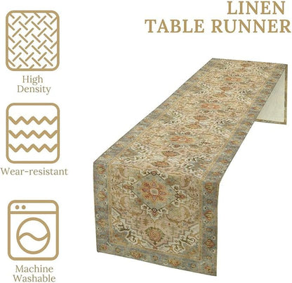 Vintage Boho Floral Table Runner, Rustic Country Farmhouse Yellow Blue Retro Flower Pattern for Home Kitchen Table Decor Dining Coffee Room Party Decor 13x60in