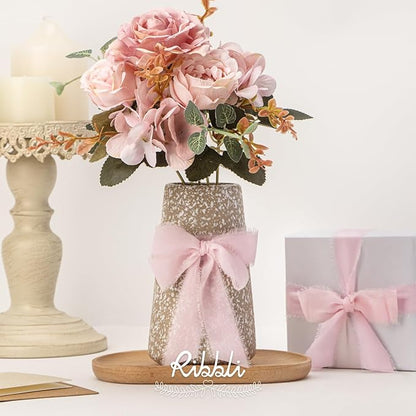 Ribbli Pale Blush Ribbon 1 Inch x 3 Rolls Total 24 Yards Light Pink Handmade Fringe Chiffon Silk Ribbon for Wrapping Wedding Invitations Bridal Bouquets DIY Crafts Home Decor