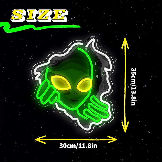 Alien Neon Sign,Dimmable Green Alien Led Neon Lights for Wall Decor Game Room Home Bar Party Bedroom Man Cave Decor,USB Powered Alien Light up Sign Gifts for Kids Teen Boy Room Decor