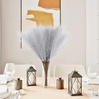 50pcs Faux Pampas Grass Grey, 21.6" Short Artificial Pompous Grass Floral Fake Pompas Grass Branches Vase Filler Flower Arrangement for Home Wedding Boho Decor