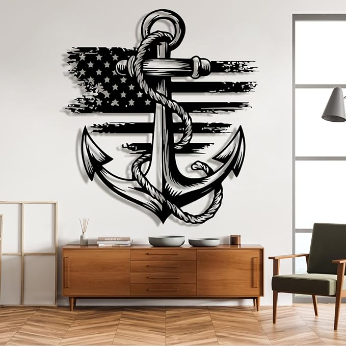 lunwall Metal Anchor Wall Decor, Anchor Metal Sign, Metal Anchor Decor, Anchor Metal Wall Art, Metal Nautical Wall Decor, Metal Wall Decor Coastal, Anchor Wall Decor (black, 24L x 21W / 60 x 54 cm)