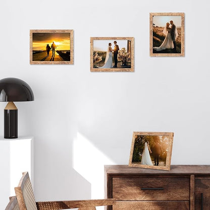 8.5x11 Picture Frame Set of 4, High Definition Real Glass Rustic Brown Frame, Wood Photo Frames 8.5 by 11 Diploma Document for Wall Hanging and Tabletop Display