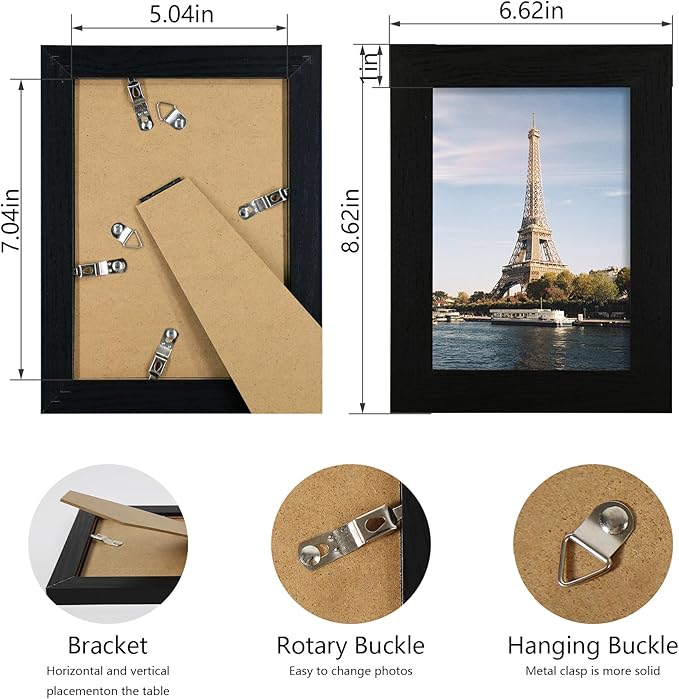 5x7 Picture Frame Set of 4, Black Wooden Frame with High Definition Glass, 5 x 7 Photo Frames for Tabletop Display and Wall Mounting