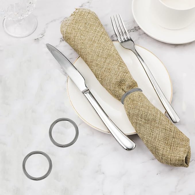 Grey Napkin Rings - 10 Pcs Stainless Steel Napkin Rings,Black Rotundity Metal Napkin Ring for Table Settings Wedding Christmas Party Dinner Table