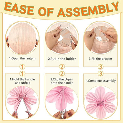 18Pcs Fall Pink and Orange Party Decorations, Hanging Paper Lanterns Flowers Fans for Girls Women Wall Baby Shower One Sweet Peach Thanksgiving Bachelorette Sunset Birthday Fall Party Decorations