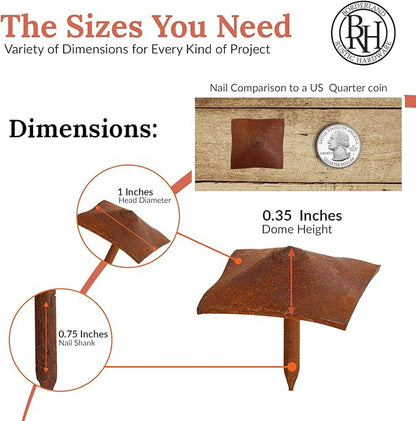 25 Pack 1" Square Head Iron Clavos Decorative Nails – Rusted – Handmade Rustic Square Fasteners for Farmhouse Shutters, Faux Wood Beams, Barn Doors, Shutters, and Gates – Ornamental Wood Accent