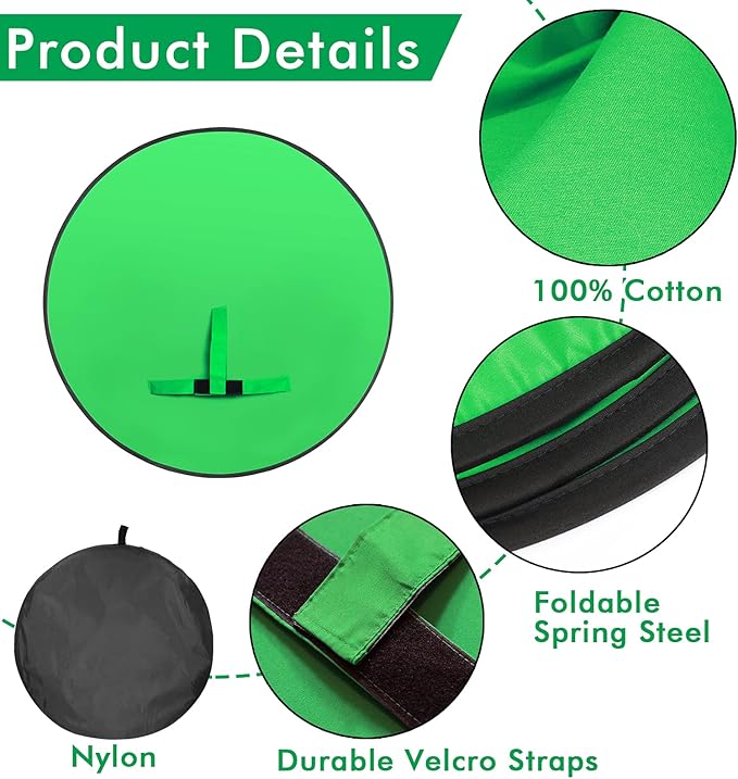 Portable Green Screen Chair, 57 in Greenscreen Backdrop with Stand Double Sided Foldable Green Background, Chroma Key, for Photography Streaming Gaming Photo Zoom Video Chats and Meeting