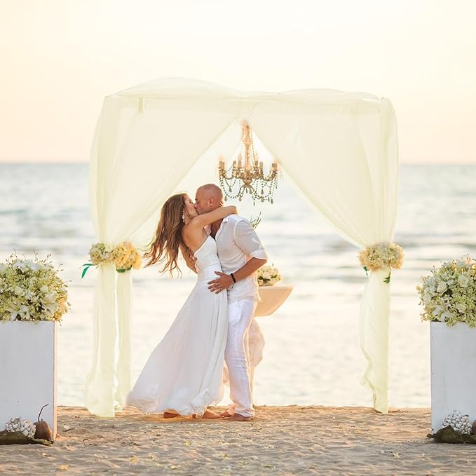 VOK Wedding Arch Draping Fabric Chiffon Fabric, 29in x 18Ft Sheer Chiffon Outdoor Curtain for Wedding Ceremony Birthday Party Decoration (Light Yellow,1 Panel)