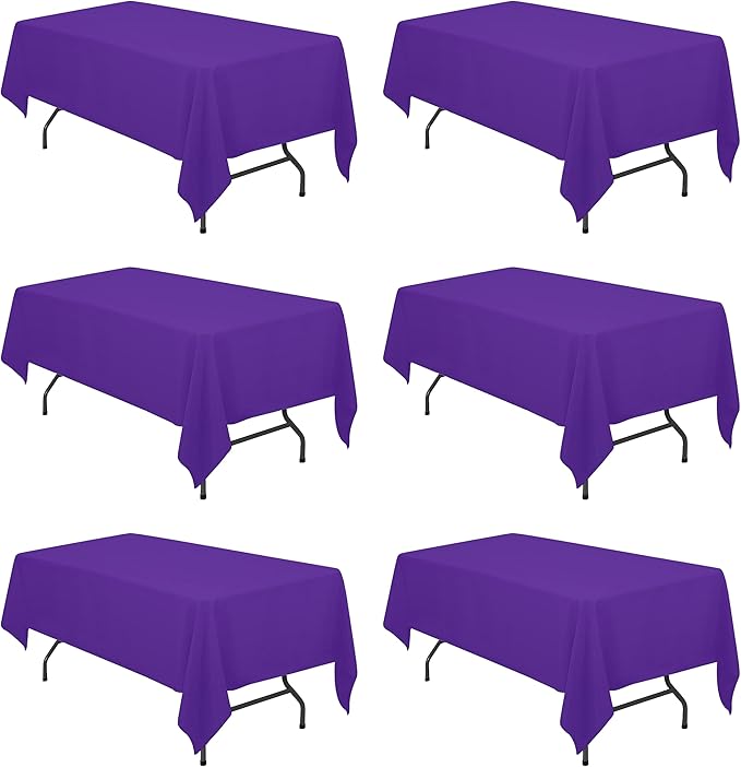 BRILLMAX 6 Pack Purple Tablecloths for 6 Foot Rectangle Tables 60 x 102 Inch - 6ft Rectangular Bulk Linen Polyester Fabric Washable Cloth Cover for Wedding Reception Banquet Birthday Party