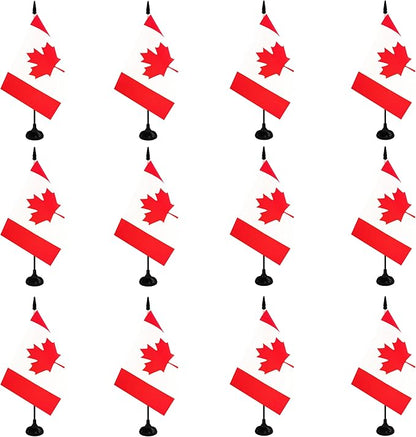 Canada Desk Flag, 12 Pack Canadian Table Office Flag with Black Solid Pole and Stand Base, International Country Flag, Festival Celebration, Classroom Meeting Desktop Decor (Canada)