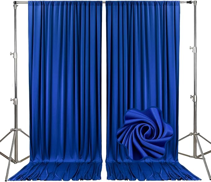 10ft x 10ft Blue Backdrop Curtains for Parties, Fabric Satin Background Curtain with Rod Pockets for Weddings, Birthday, Baby Shower, Photography, Graduation Party Backdrop Drapes, 2 Panels
