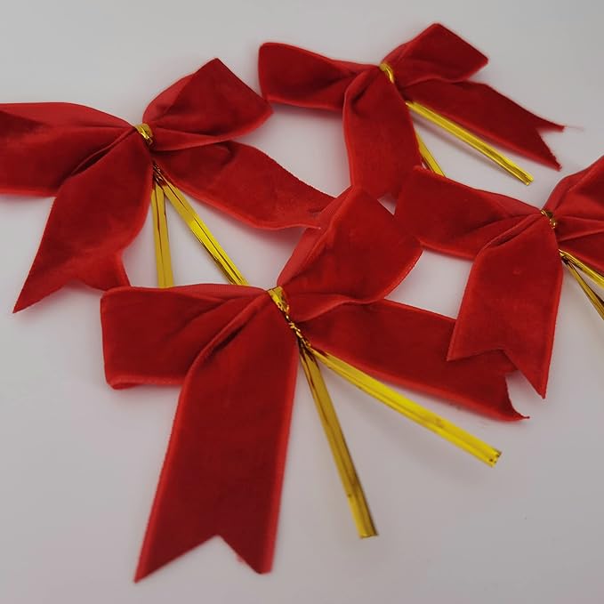 30pcs 3-1/2" Christmas Red Velvet Twist Tie Bows for Christmas Gift Wrapping with Fish Tails (Red Velvet Bow)