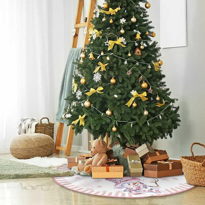 Let It Snow Snowman Christmas Tree Skirt 48 Inches, Pink Snowflake Tree Skirt, Winter Xmas Tree Mat for Home Party Holiday Indoor Outdoor Decorations (Pink, 48in)