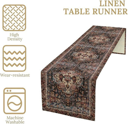 Vintage Boho Floral Table Runner, Rustic Country Farmhouse Black Bohemia Flower Pattern for Home Kitchen Table Decor Dining Coffee Room Party Decor 13x72in