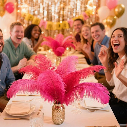 Holmgren Hot Pink Ostrich Feathers - 20pcs Making Kit 22 Inch Ostrich Feathers Bulk for Vase, Floral Arrangement, Home Wedding Party Centerpieces and Easter Gatsbi Decorations