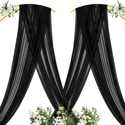 MLMC Black Wedding Arch Draping Fabric 1 Panel 29" x 20 FT Extra Long Gauze Drapes Sheer Backdrop Curtains 6.6 Yards Outdoor Drapery Panels for Wedding Ceremony Party Ceiling Decoration