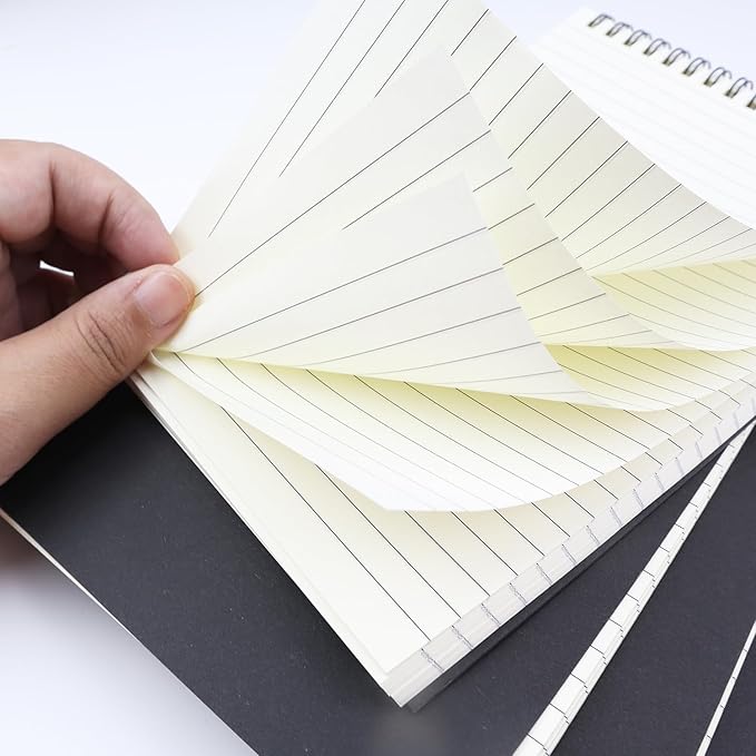 4 Pcs Top Bound Spiral Notebook,8.3 inch x 5.8 inch,60 Sheet,7mm College Ruled Paper,A5 Spiral Note Pads Memo Lined Notebook Journal for School and Office Supplies (Black)