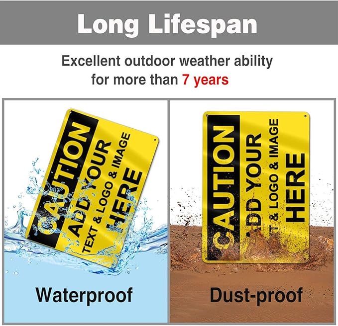 Custom Caution Signs Outdoor Metal - 12 x 8 Personalized Aluminum Warning Signs Rust-Proof Beware of Dog Sign Safety Signs for Home Business