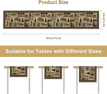 Country Lodge Bear Table Runner, Retro Vintage Bear Cottage Country Style Cabin Farmhouse Dinner Runner for Home Kitchen Dining Table Decoration,13x120 Inch