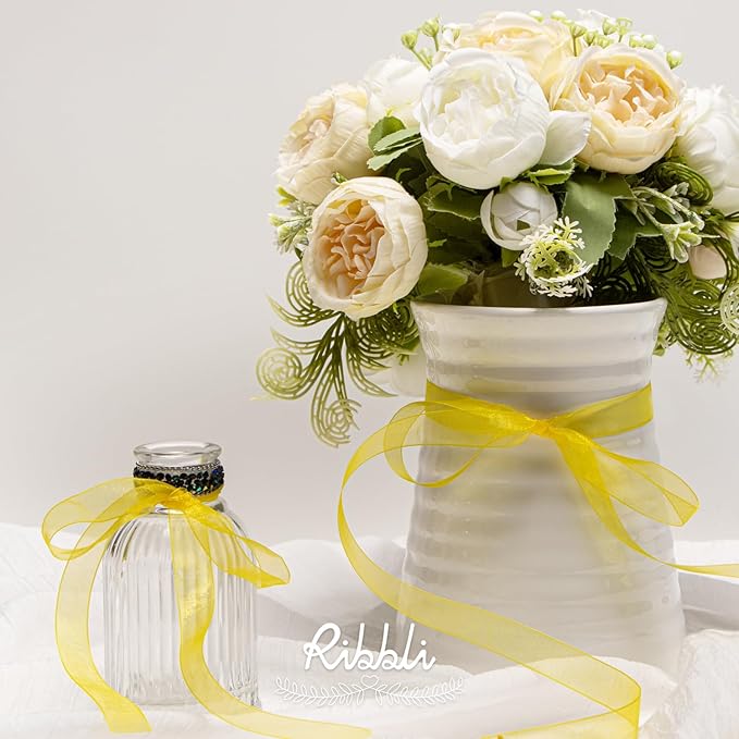Ribbli Danffodil Yellow Organza Ribbon,1/2 Inches x Continuous 50 Yard, Yellow Sheer Ribbon for Gift Wrapping,Cookie Wrapping,Wedding Decoration,All Crafting and Sewing