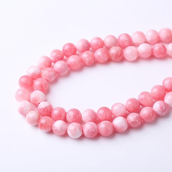 Pink Persian Jade Stone Beads Gemstone Round Crystal Energy Jade Beads Stone Beads for Jewelry Making DIY Bracelet Necklace Jewelry Making 1 Strand 15.5inch 35PCS 10MM