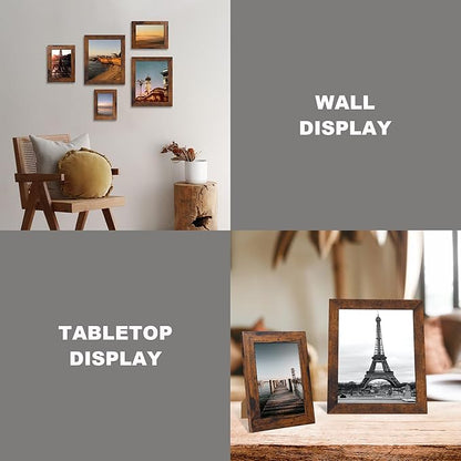 4x6 Picture Frame Set of 4, High Definition Glass 4 x 6 Frame, Wood Rustic Photo Frames for Horizontal or Vertical Display Tabletop and Wall Mounting