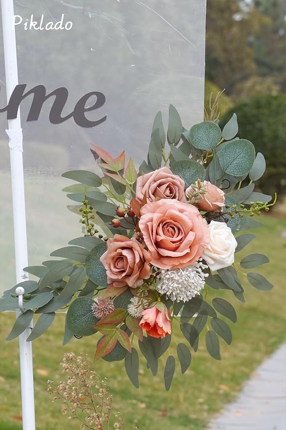 Faux Flower Swag Set of 2 for Wedding Welcome Signs Floral Swag Wedding Reception Ceremony Signs Decor (Terracotta)