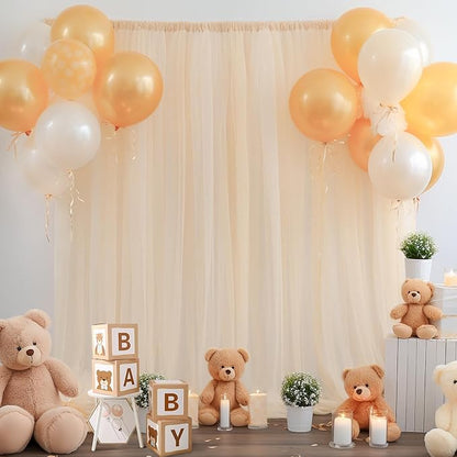 20ft X 10ft Champagne Tulle Backdrop Curtain for Parites, Sheer Backdrop Curtains Fabric Drapes for Wedding Ceremony Arch Party Stage Decorations