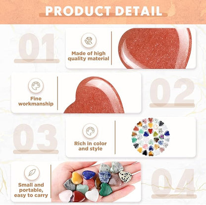 Nuenen 40 Pcs 0.8 Inch Worry Stone Bulk Crystals Heart Shaped Rock Tiny Trinkets Stone Inspirational Healing Crystal Gemstone Love Carved Rock Mom Women