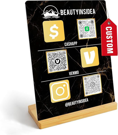 Personalized Custom Metal QR Code Sign Venmo Cashapp Scan to Pay with Stand Instagram Facebook Social Media QR Signs Bar Code QR Plaque Print for Business Salon Beauty Store Restaurant Wifi Sign (S3)