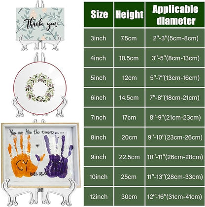 4 Pack 12 Inch Clear Plastic Easels or Stand/Plate Holders to Display Pictures or Other Items at Weddings, Plate Stands for Home Decoration, Birthday, Tables