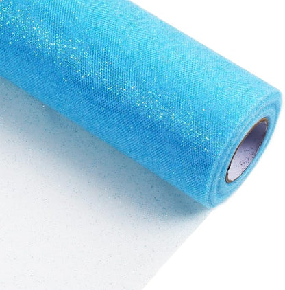 Sparkling Tulle Rolls, 15” by 30 Yards (90FT) Glitter Tulle Spool Ribbon Fabric for Wedding Birthday Bridal Shower Tutu Skirt Party Gift Wrapping (Light Blue)