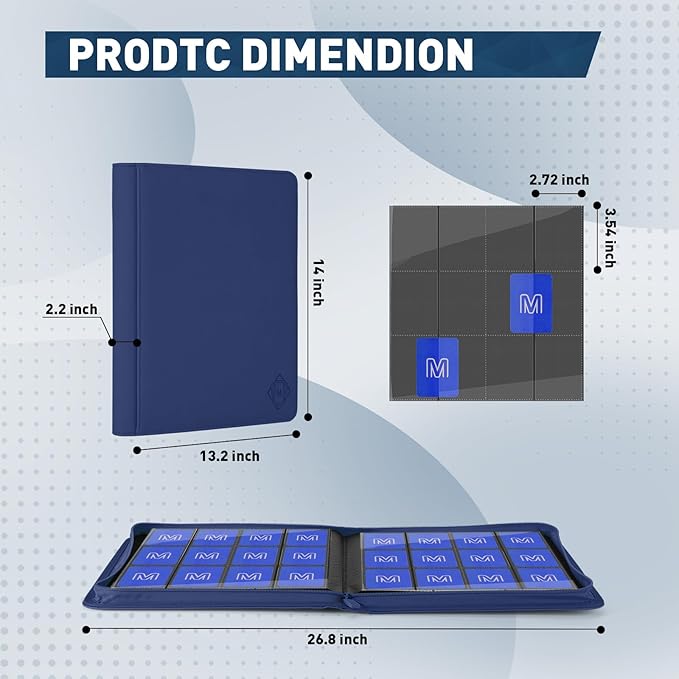 Premium Card Binder 12 Pocket for 720 Pockets Trading Card Binder, PU Zipper Card Collection Album, Sturdy Side-Loading Card Book Holder for MTG, TCG, Game Cards, Sports Cards