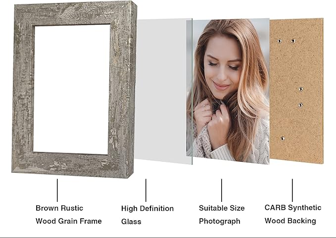 8x10 Picture Frame Set of 4, High Definition Glass Distressed Moss Green Frame, 8 x 10 Wood Photo Frames for Tabletop Display and Wall Mounting