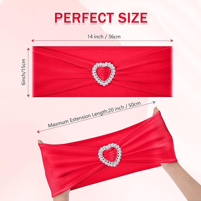 Howhic Pack of 30 Spandex Chair Sashes Bows Stretch Chair Cover Band with Buckle Slider Universal Elastic Chair Ties for Wedding Banquet Party Event Decoration (Ruby)
