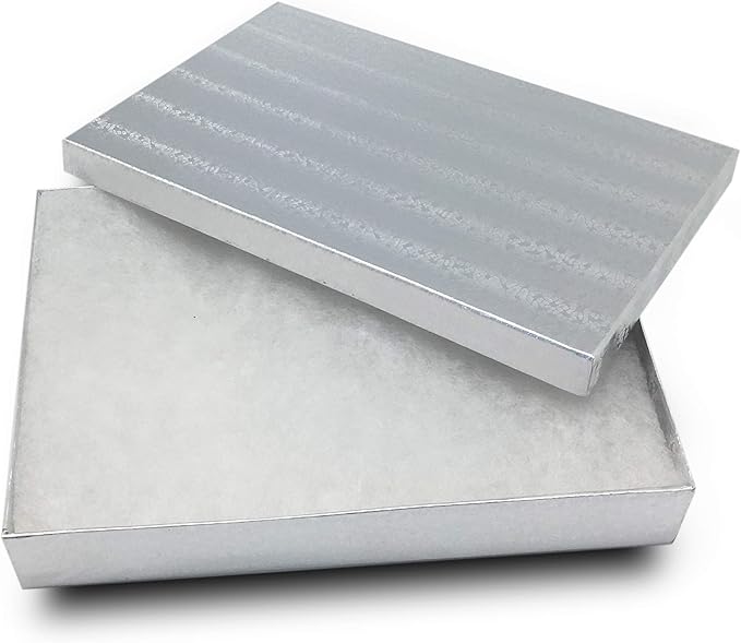 TheDisplayGuys - 25-Pack #53 Kraft Paper Cardboard Gift Boxes/Jewelry Cases w. Cotton Padding & Lid - Silver Foil - (5.4" x 3.9" x 1.0")